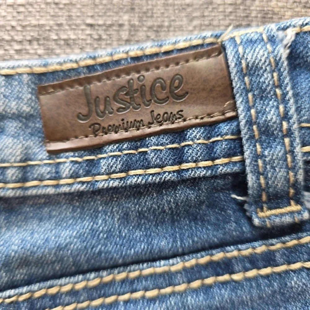 Justice Girl's Blue Jean Shorts Size 14 R White Lace Accents
